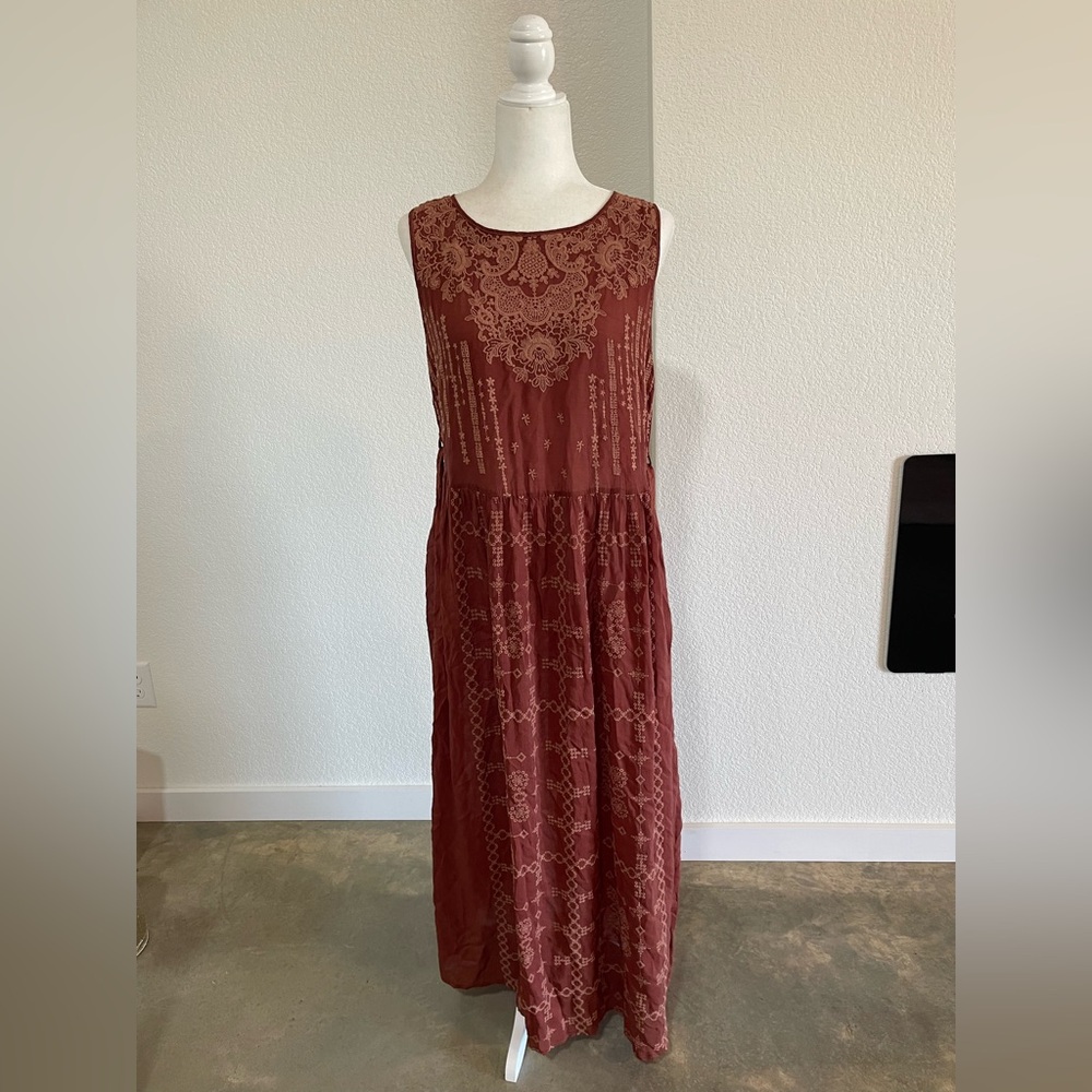 Johnny Was Brown Embroidered Sleeveless Maxi Dress Women’s Medium Boho Long - Picture 4 of 9